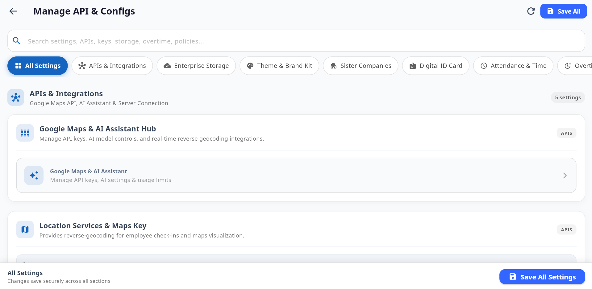 Manage APIs, Keys & Enterprise Storage Configs