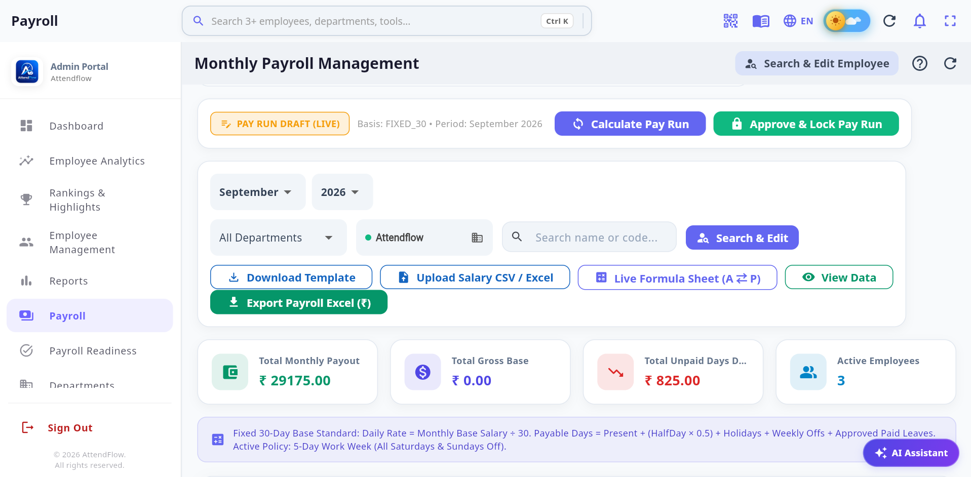 Automated Monthly Payroll Engine (Fixed 30-Day)